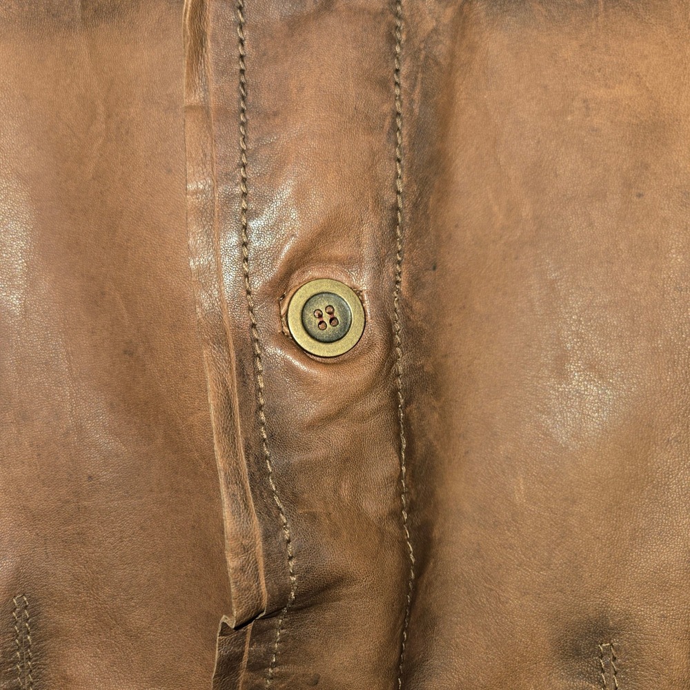 Missani Le Collezioni Mens Brown Distressed Leather Button Front Jacket Size M - Picture 4 of 9